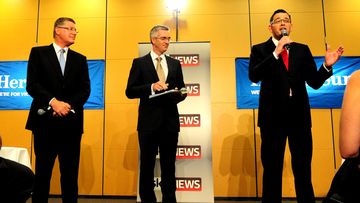 Denis Napthine and Daniel Andrews at the debate in Frankston. (AAP)