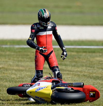 Spanish rider Axel Pons didn't even finish his warm-up lap before crashing his bike.