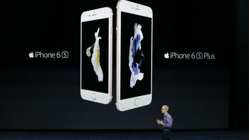 Apple CEO Tim Cook shows off the new IPhone6S and 6S Plus. (Supplied)