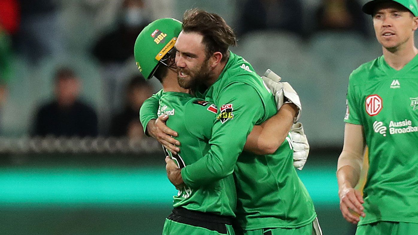 Glenn Maxwell of the Stars celebrates the dismissal of Alex Carey