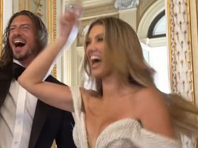 Delta Goodrem and Matthew Copley wedding: Aussie singer and new husband enter their Maltese wedding reception to AC/DC