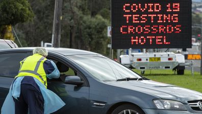 A drive through Coronavirus testing clinic at the Crossroads Hotel in Casula, Sydney.