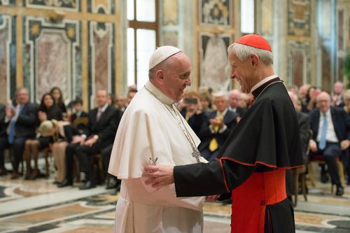 Pope Francis greeting Cardinal Donald Wuerl in the Vatican in 2010. Picture: AP