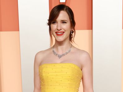 Rachel Brosnahan at the 2025 Vanity Fair Oscar Party at Wallis Annenberg Center for the Performing Arts on March 2, 2025 in Beverly Hills, California.  