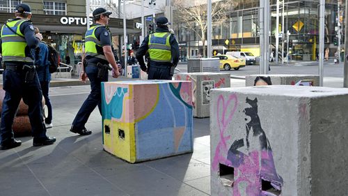 Some of the temporary concrete bollards in Melbourne CBD. (Photo: AAP).