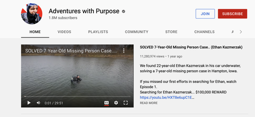 Adventures with Purpose have solved 19 cold cases and has nearly two million subscribers.
