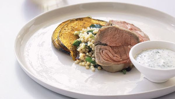 Roast lamb loin with couscous and pumpkin