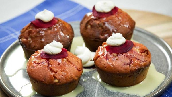 The Panayides' beetroot and white chocolate muffins recipe