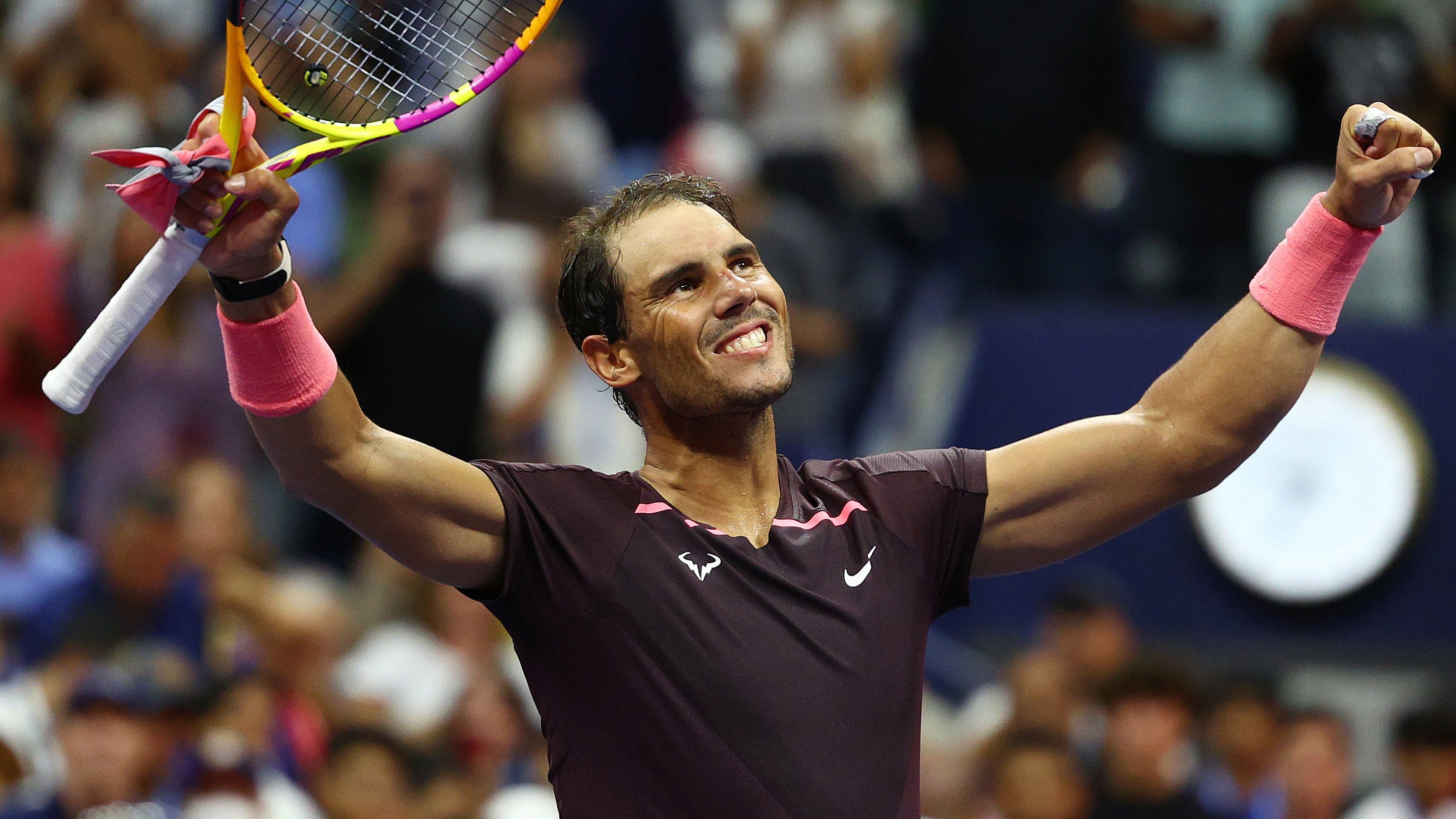 Rafael Nadal of Spain celebrates a win against Richard Gasquet of France during their Men&#x27;s Singles Third Round match on Day Six of the 2022 US Open at USTA Billie Jean King National Tennis Center on September 03, 2022 in the Flushing neighborhood of the Queens borough of New York City. (Photo by Elsa/Getty Images)