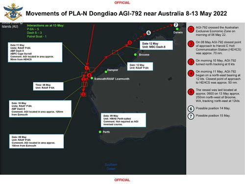 The path of the Chinese spy ship the PLA-N Dongdiao.