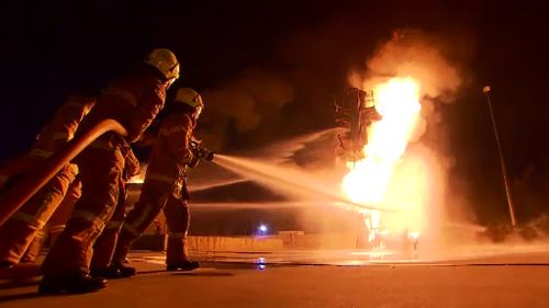 CFA firefighters training at the Fiskville facility. (9NEWS)