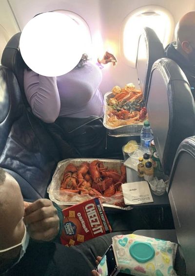 Seafood buffet in the middle of flight