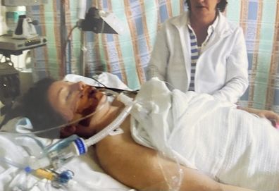 Allison Wilcox in hospital after the crash that changed her life.
