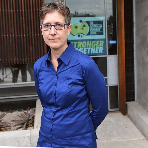 ACTU secretary Sally McManus is seen at the offices of the Victorian brach of the AWU in west Melbourne. (AAP)