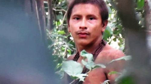 The surreal footage shows what appears to be an uncontacted Awá tribesman, who live in a protected reservation in eastern Brazil.