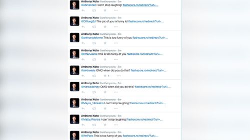 The spam messages posted on Anthony Noto's account. (Twitter)