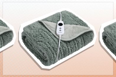 9PR: Dreamaker Reversible & Coral Fleece Double-Sided Heated Throw, Olive and Sage