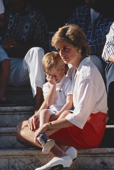 Princess Diana with Prince Harry in Spain in 1988.