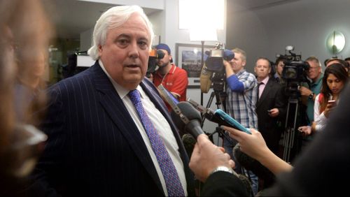 PUP leader Clive Palmer during a media conference at Parliament House. (AAP Image/Alan Porritt)
