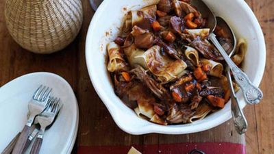 Recipe:&nbsp;<a href="http://kitchen.nine.com.au/2016/05/16/17/44/braised-pork-ragu-with-porcini-and-muscat" target="_top" draggable="false">Braised pork ragu with porcini and muscat</a>