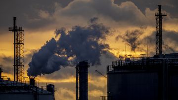 Pollution rises from the BASF chemical plant in Ludwigshafen, Germany, Monday, Nov. 7, 2022. (AP Photo/Michael Probst)