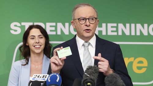 Labor candidate for Longman, Rhiannyn Douglas and Prime Minister Anthony Albanese during a press conference during a visit to the Morayfield Medicare Urgent Care Clinic, in the electorate of Longman, in Morayfield, Queensland, on Friday 2 May, during the 2025 federal election campaign