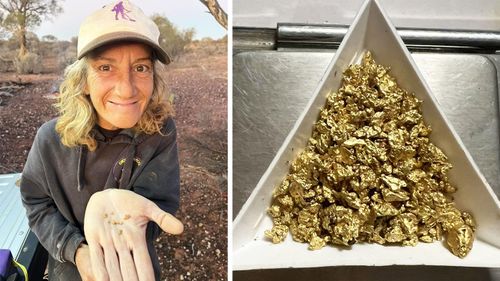 Jen Walsh and (right) the 53 grams of gold she dug up last month.