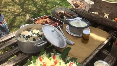 A BBQ created from local produce and served on the farm.