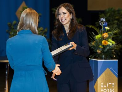 Queen Mary of Denmark hosts the Elite Research Awards 2024 by the Ministry of Education and Research on February 26, 2024 in Copenhagen, Denmark.