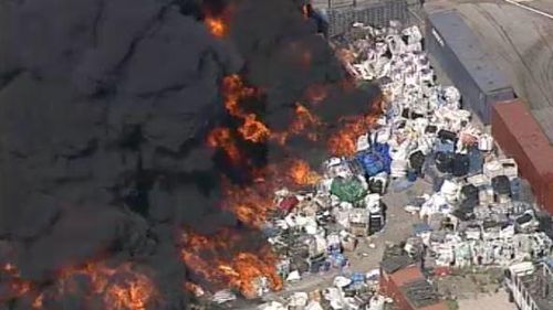 The out-of-control blaze at a waste management facility in Lansvale. (9NEWS)