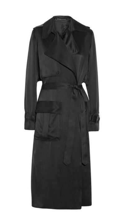 <a href="http://www.greenwithenvy.com.au/product_details.php?id=00855TRHBlack6"> Silk trench coat, $599.95, Michael Lo Sordo </a>