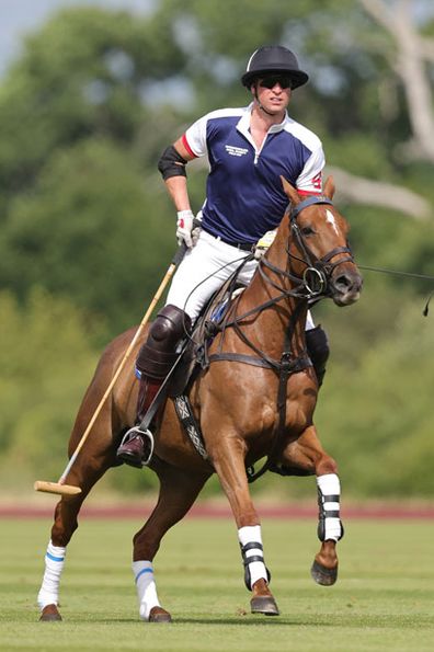 Prince William, Duke of Cambridge rides during the Royal Charity Polo Cup 2022 at Guards Polo Club  during the Outsourcing Inc. Royal Polo Cup at Guards Polo Club, Flemish Farm on July 06, 2022 in Windsor, England