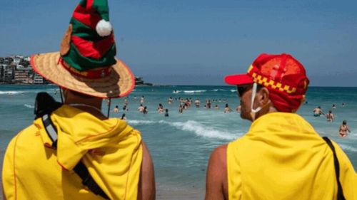 Surf Lifesavers on Bondi Beach on Christmas Day.