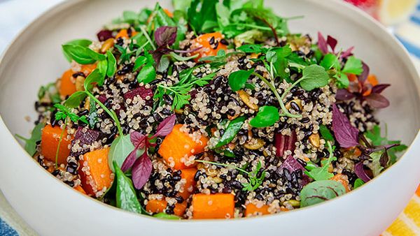 Black rice salad with heirloom carrots and butternut pumpkin