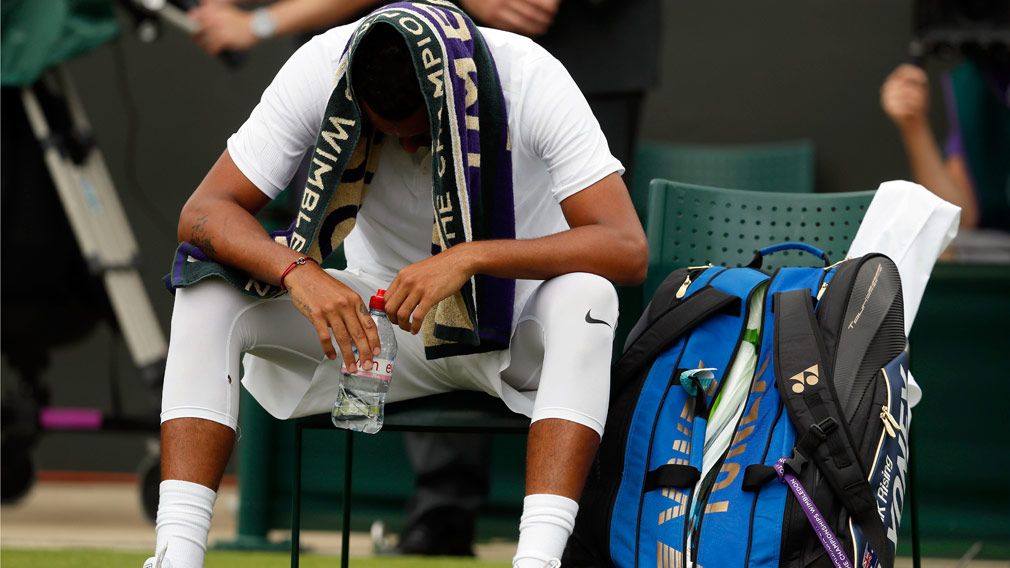 Nick Kyrgios was forced to retire from his first round match at Wimbledon. (AAP)