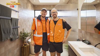 EMBARGO 3/8/2025 8:30PM The Block 2025 Robby and Mat House 5 Guest Bathroom room reveal week 1