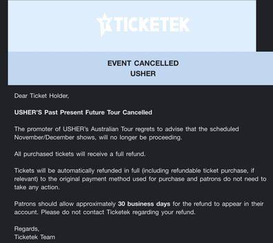 Usher tour cancelled