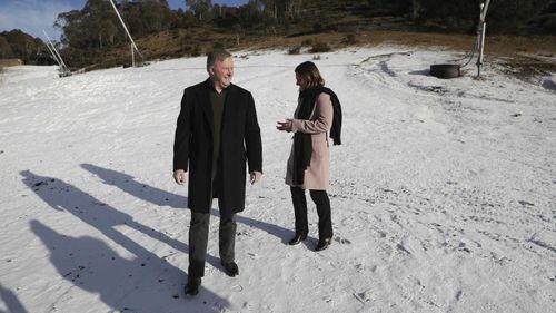 Anthony Albanese and Kristy McBain in Thredbo, the ski town within Eden-Monaro.