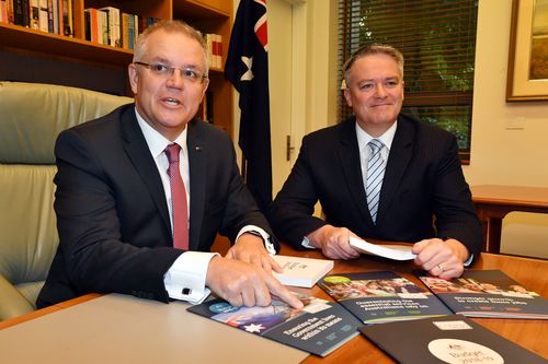 Mr Morrison and Finance Minister Mathias Cormann are spruiking the budget today. (AAP)