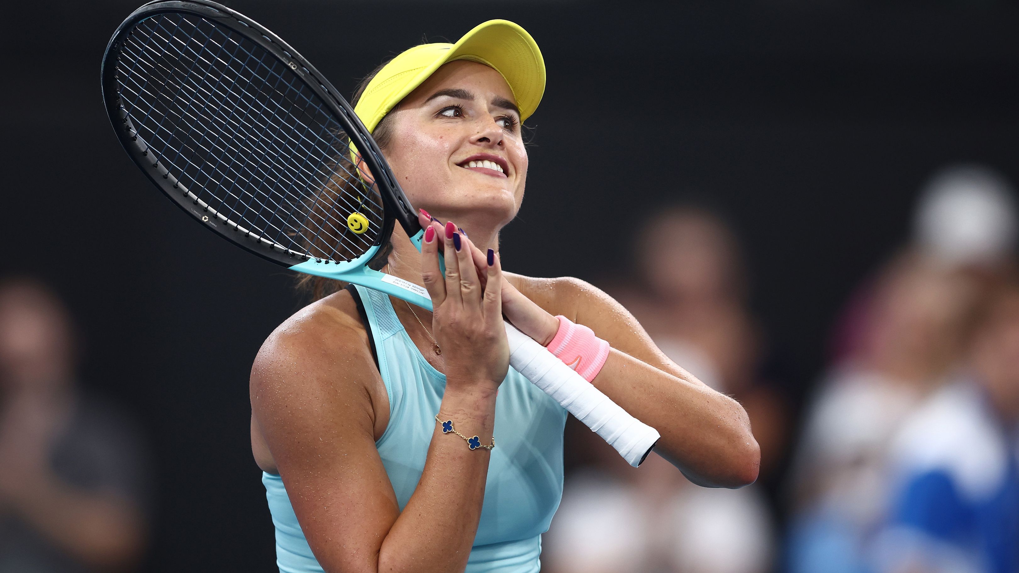 Arina Rodionova of Australia celebrates winning her match against Sofia Kenin at the Brisbane International.