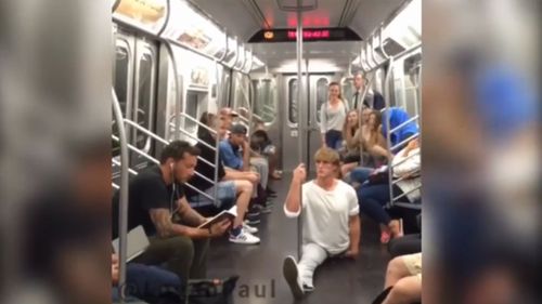 Logan Paul performed the splits in unexpected locations across New York. (Supplied)