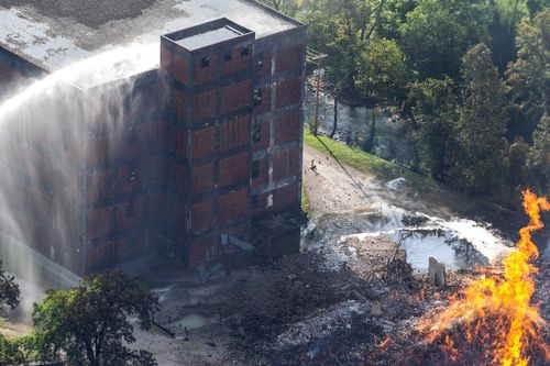 The scene of a bourbon warehouse fire at a Jim Beam distillery in Woodford County, Kentucky.
