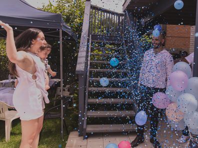 Nikolina Kharoufeh at gender reveal. 