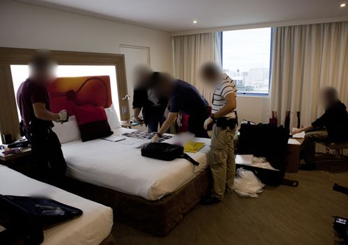 Police raid a hotel room in Australia, seizing 140 kilograms of methamphetamine.