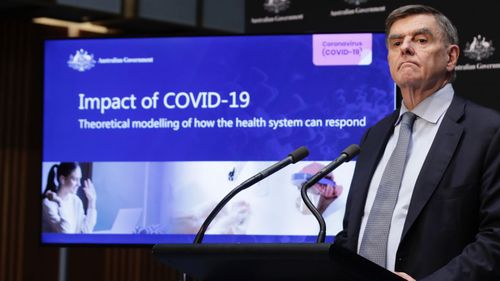 Chief Medical Officer Professor Brendan Murphy addresses the media during a press conference on the government's response to COVID-19 coronavirus pandemic.