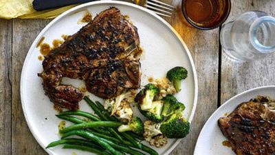 American-style barbecued T-bone steak
