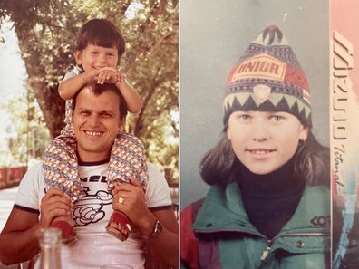 Jasmina Dedic-Hagan with her father as a child (left) and as a teenager (right) months before the Bosnian War broke out.