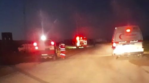 This frame grab from a video released by the Palestinian Red Crescent Society, taken with a phone by one of the 15 Palestinians medics killed