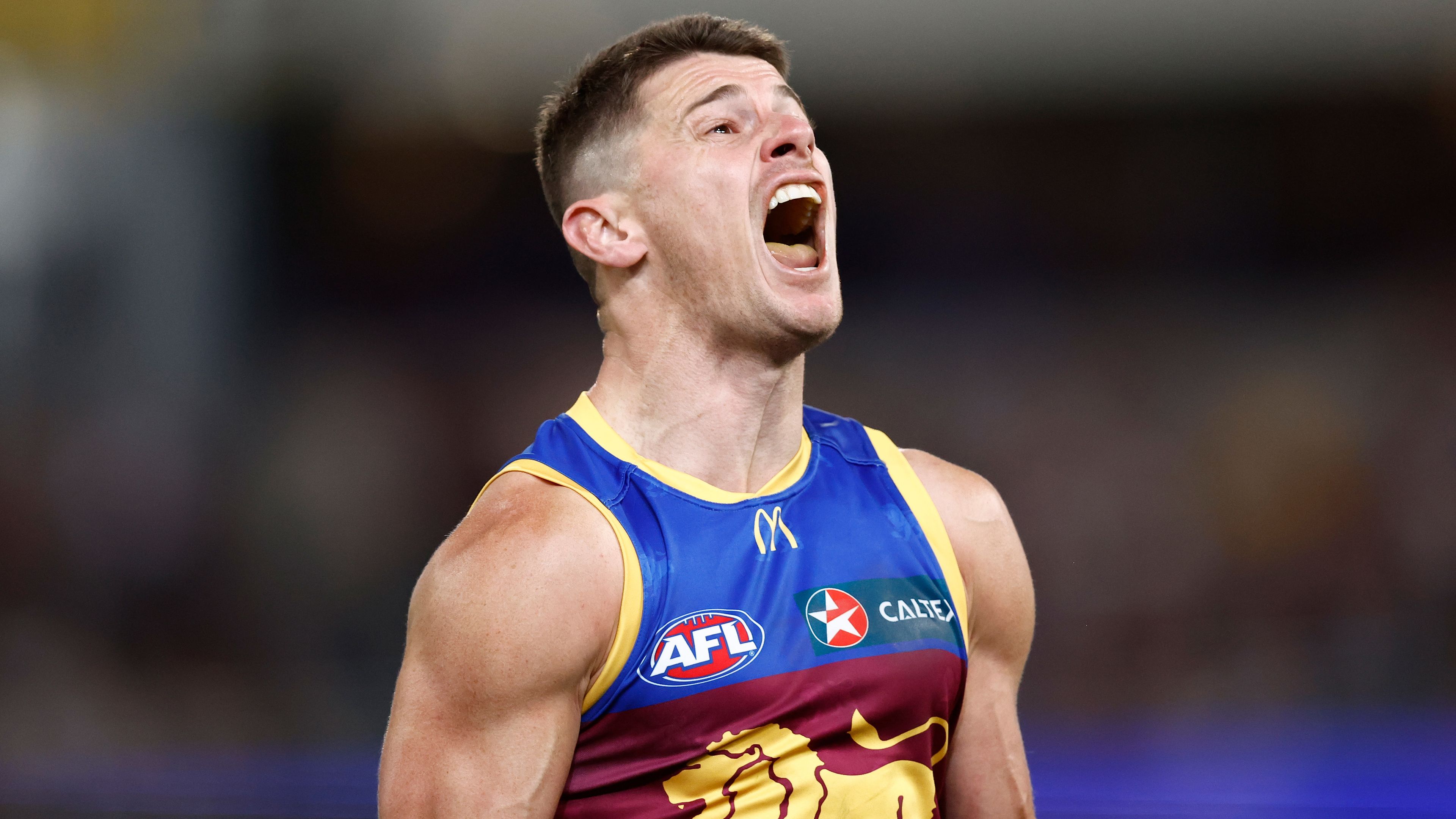 BRISBANE, AUSTRALIA - SEPTEMBER 09: Dayne Zorko of the Lions celebrates a goal during the 2023 AFL Second Qualifying Final match between the Brisbane Lions and the Port Adelaide Power at The Gabba on September 09, 2023 in Brisbane, Australia. (Photo by Michael Willson/AFL Photos via Getty Images)