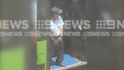 Witnesses filmed the moment the driver relieved himself from the bus. (9NEWS)